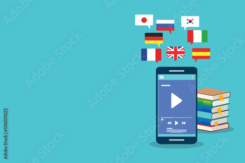 Learning Foreign Language Courses. Smartphone with Educational App. Vector illustration
