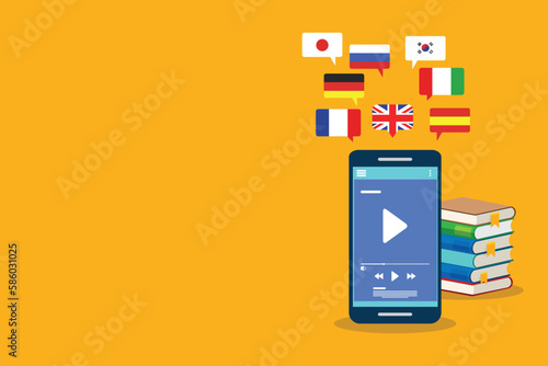 Learning Foreign Language Courses. Smartphone with Educational App. Vector illustration
