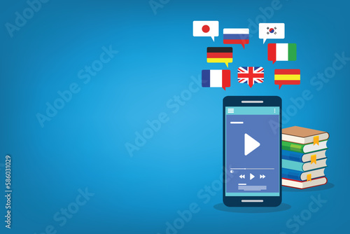 Learning Foreign Language Courses. Smartphone with Educational App. Vector illustration