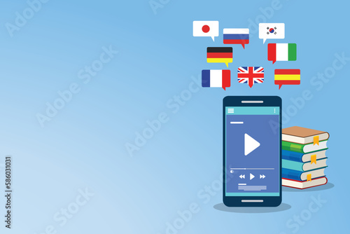 Learning Foreign Language Courses. Smartphone with Educational App. Vector illustration