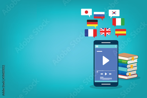 Learning Foreign Language Courses. Smartphone with Educational App. Vector illustration