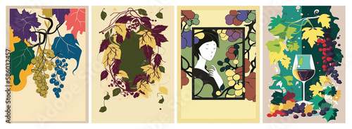 1. Celebrate the autumn wine festival with this set of backgrounds featuring grapevine frames and colorful psychedelic art, perfect for creating posters and cards.
2. Get creative with this collection