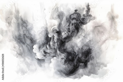 Illustration of smoke on a white background in black and white created with Generative AI technology