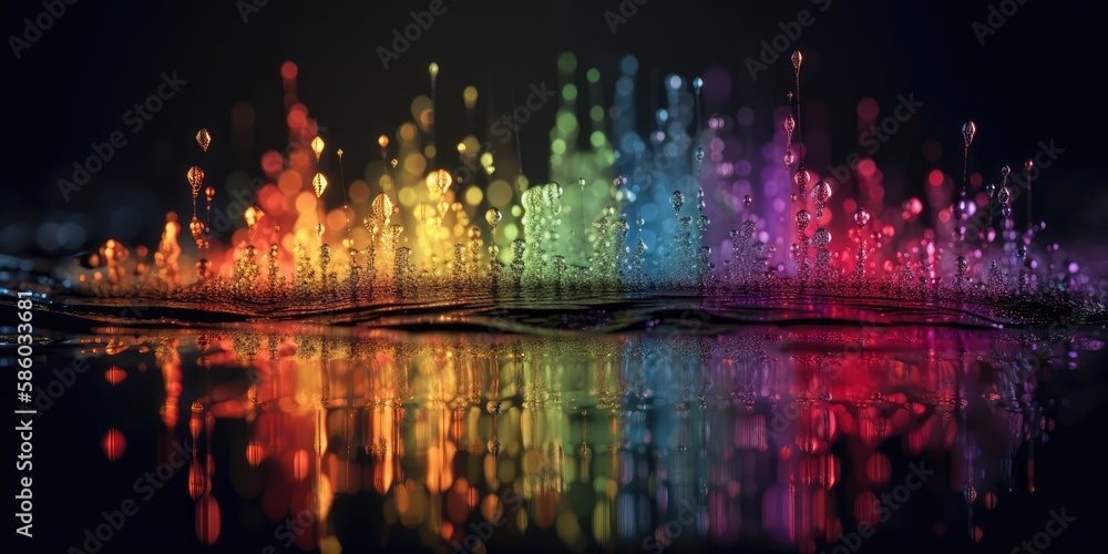 Waterdroplets in rainbow colors close up, made with generated ai