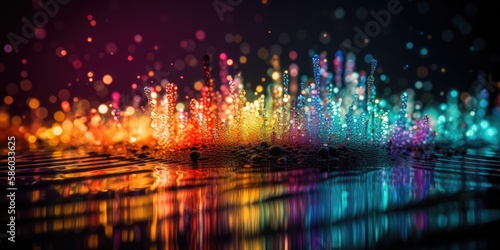 Waterdroplets in rainbow colors close up  made with generated ai
