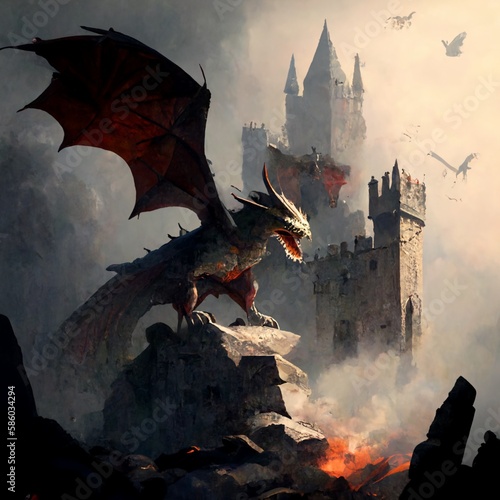 dragon on the hill generative with Ai technology