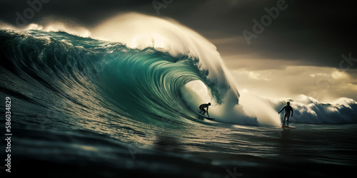 surfing, big wave front view Generative AI © bahadirbermekphoto