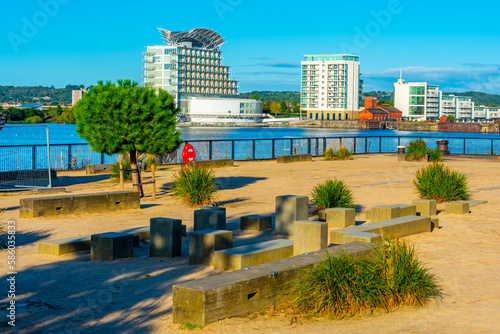 Waterfront of Cardiff bay at Welsh capital Cardiff photo