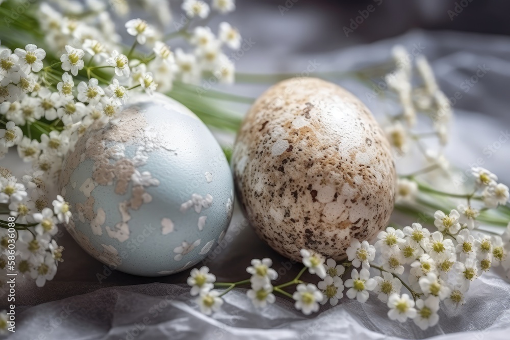 Illustration of two eggs side by side on a wooden table created with Generative AI technology Illustration of two eggs side by side on a wooden table created with Generative AI technology