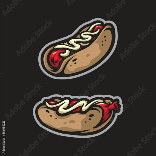 Hotdog mascot logo design with modern illustration concept style for badge, emblem and t shirt printing. Hotdog illustration.