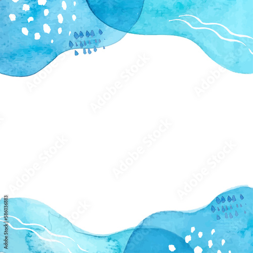 爽やかな青色の抽象的な幾何学模様の水彩フレーム