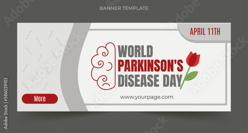 World Parkinson's disease Day, April 11, grey web banner, vector illustration editable, brain icon, and Tulipe