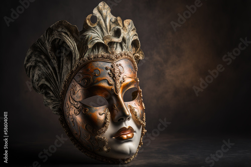 Venetian mask against dark background. Generative AI