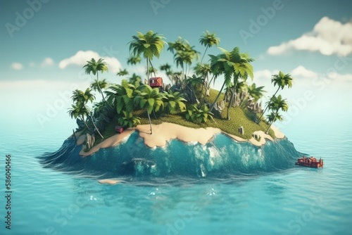 solitary island surrounded by vast ocean waters created with Generative AI technology