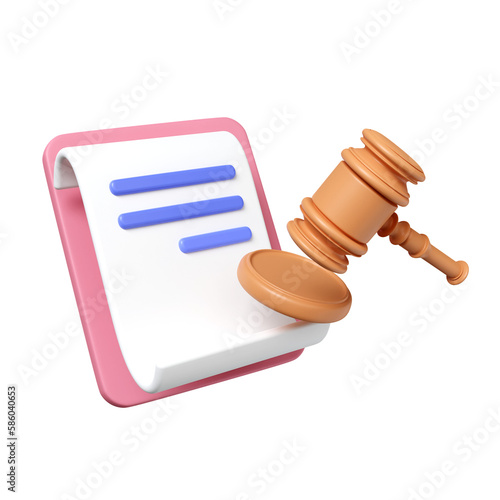 Obraz na plátně 3d judge gavel on paper clipboard
