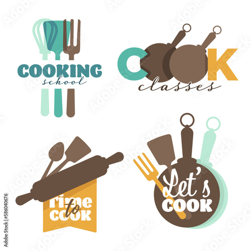 Kitchenware and cutlery cooking school or classes isolated icons vector