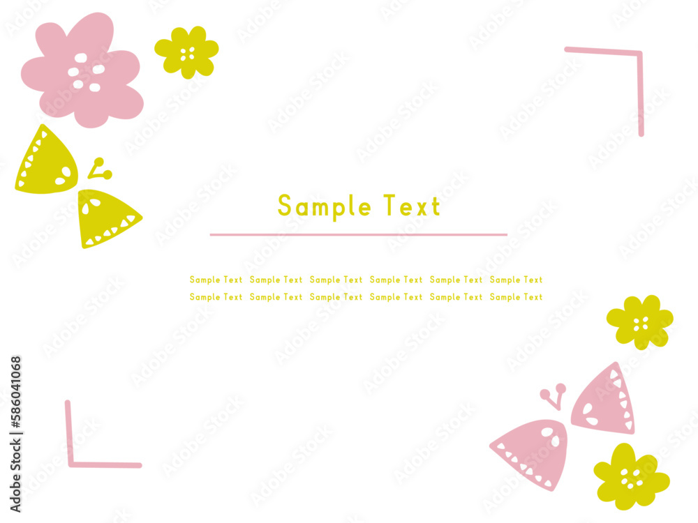 Fototapeta premium 北欧風でかわいい ちょうちょとお花の背景