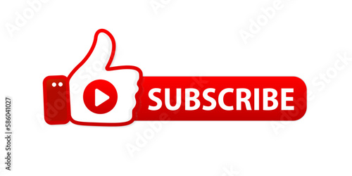 Subscribe button. Subscribe with thumb up. Subscription web button mockup. Blogging, promotion. Template subscription red button. Concept of social networks. Marketing. Vector illustration