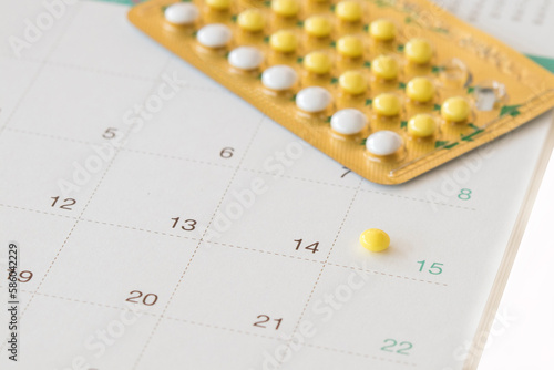 birth control pills of lifestyle woman protect arrangement flat lay style on background white