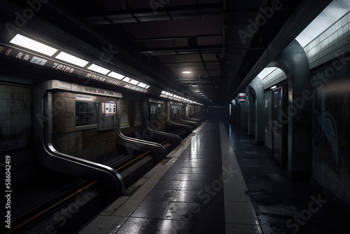 subway station at night scene. Generative AI