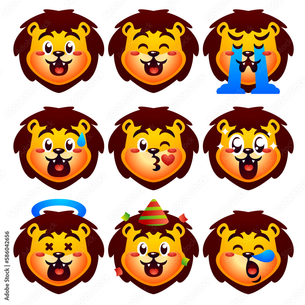 cute lion icon sticker set cute lion icon sticker set