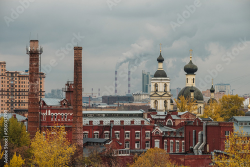 View of Trinity Church near Saltykov Bridge from the roof of Artplay in Moscow