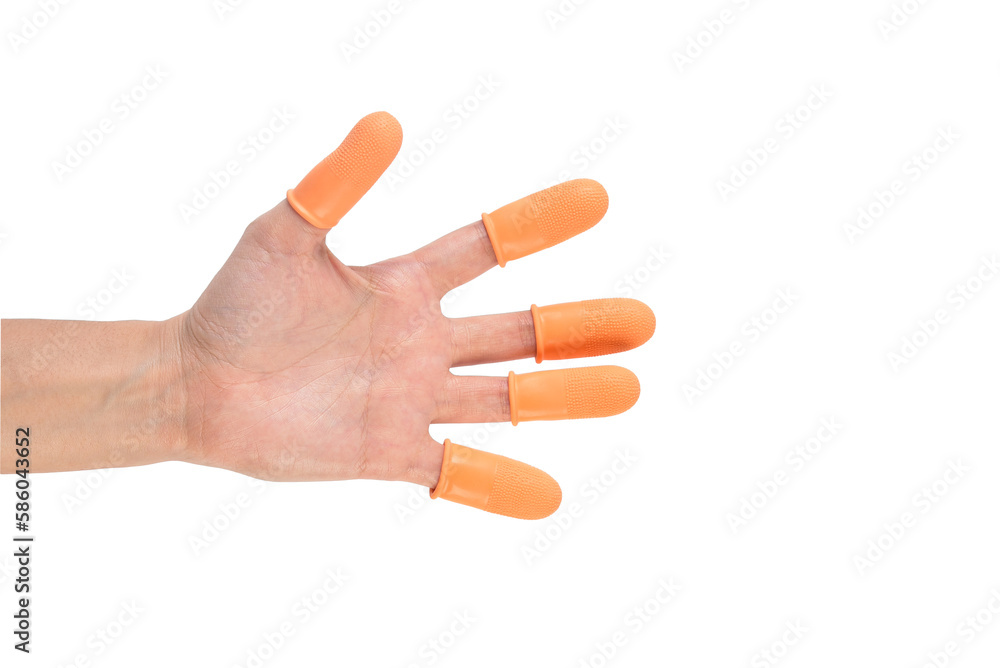 Orange finger cots with blurred edge, finger cot is worn on the fingers
