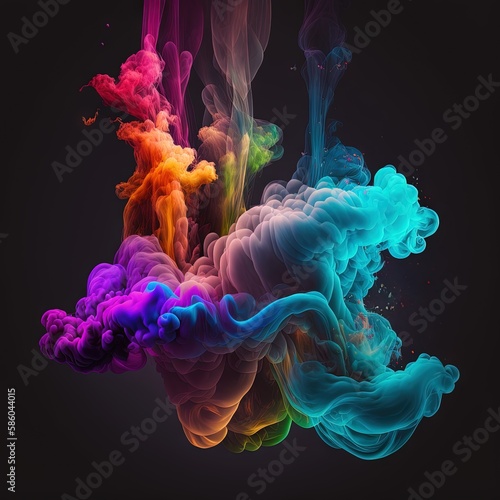 Colorful smoke, abstract background, wallpaper. Color bomb. Printable image. High quality. Generative AI © Matyfiz