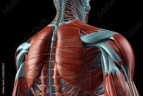 Illustration of the anatomy of the posterior muscles in a male body created with Generative AI technology