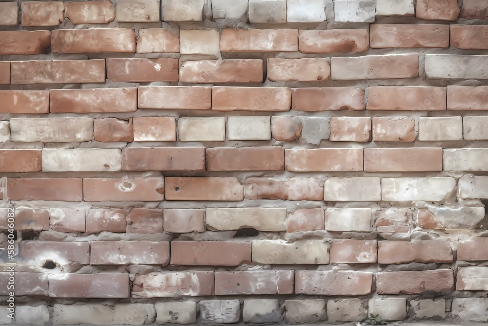 Fototapeta premium ﻿A brick wall with a hole in it - Generative AI