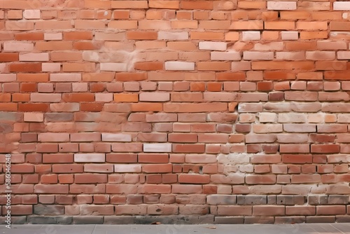    A brick wall with a brick walkway - Generative AI