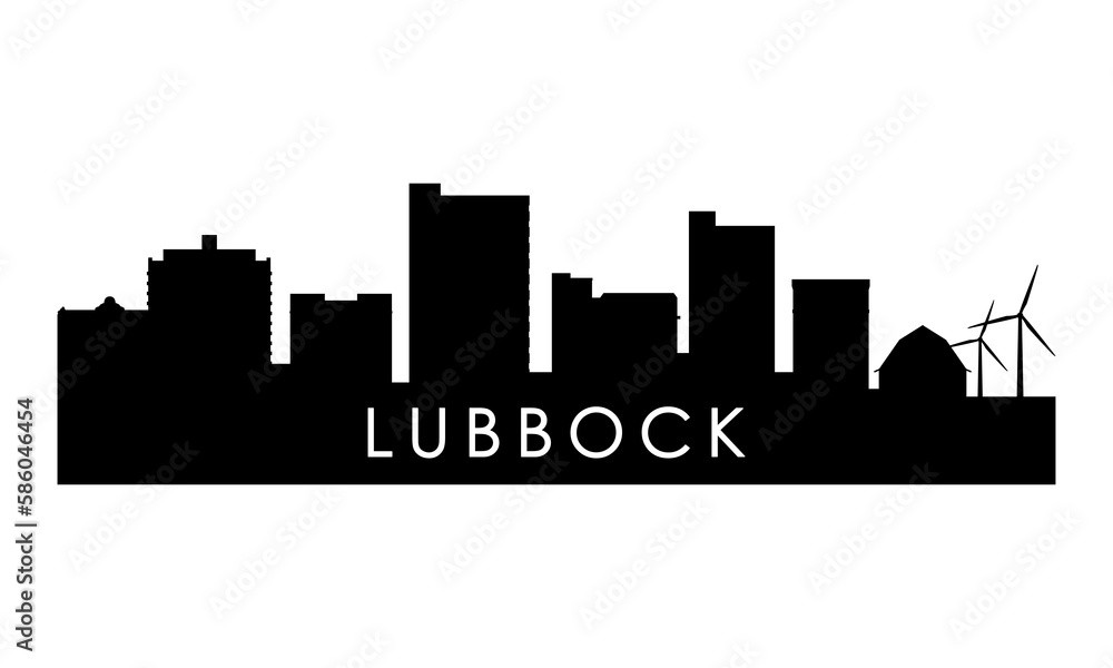 Lubbock skyline silhouette. Black Lubbock city design isolated on white background.