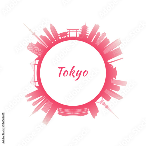Tokyo skyline with colorful buildings. Circular style. Stock vector illustration.