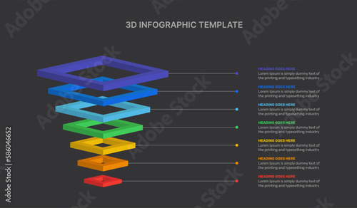 3D Hierarchy Business Infographic Design Template with 7 Steps