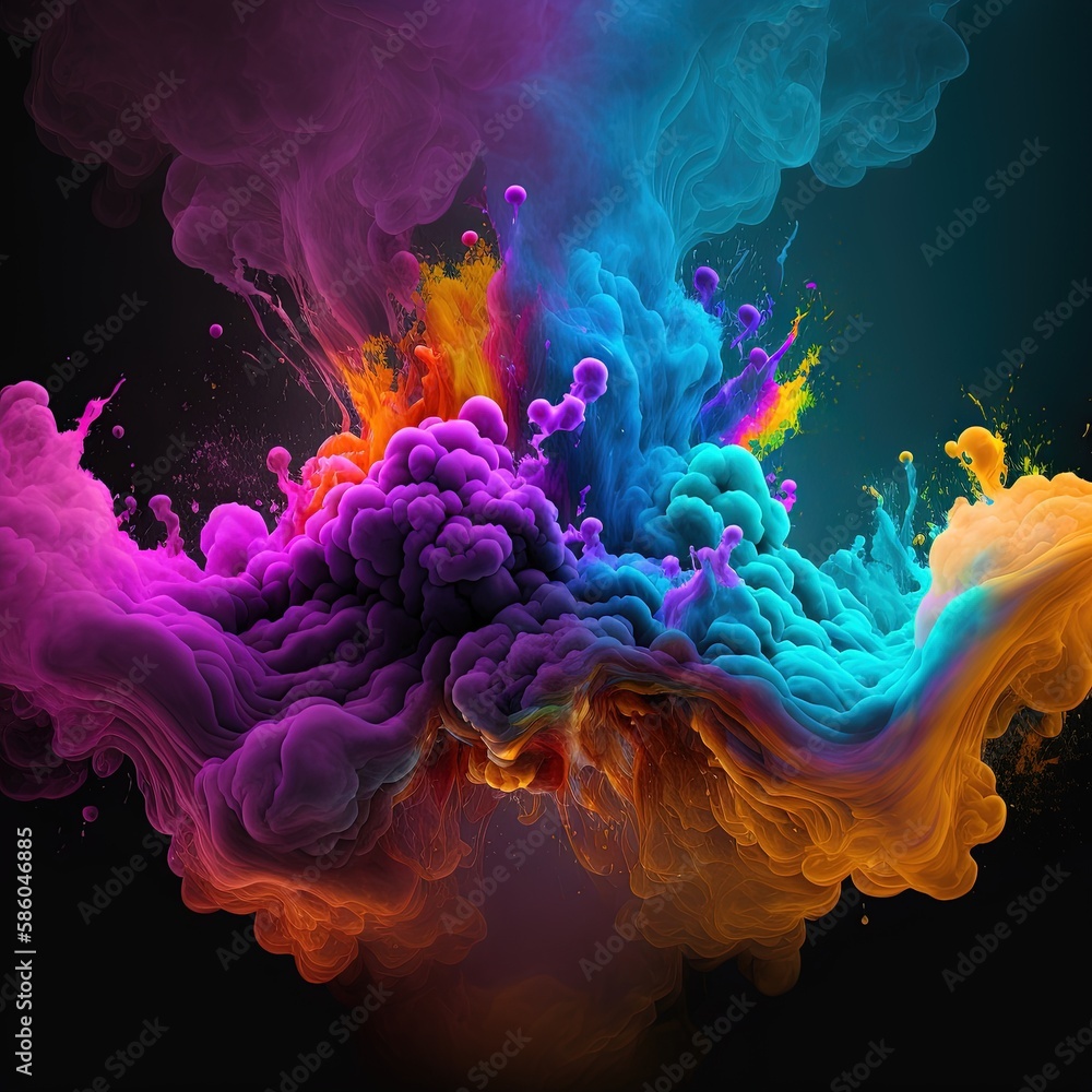 Obraz premium Colorful smoke, abstract background, wallpaper. Color bomb. Printable image. High quality. Generative AI