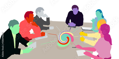 office meeting - sharing ideas - solution - colored outlines - ideal for sites, prints, slides, advertising, images, posters, presentations, convetions photo