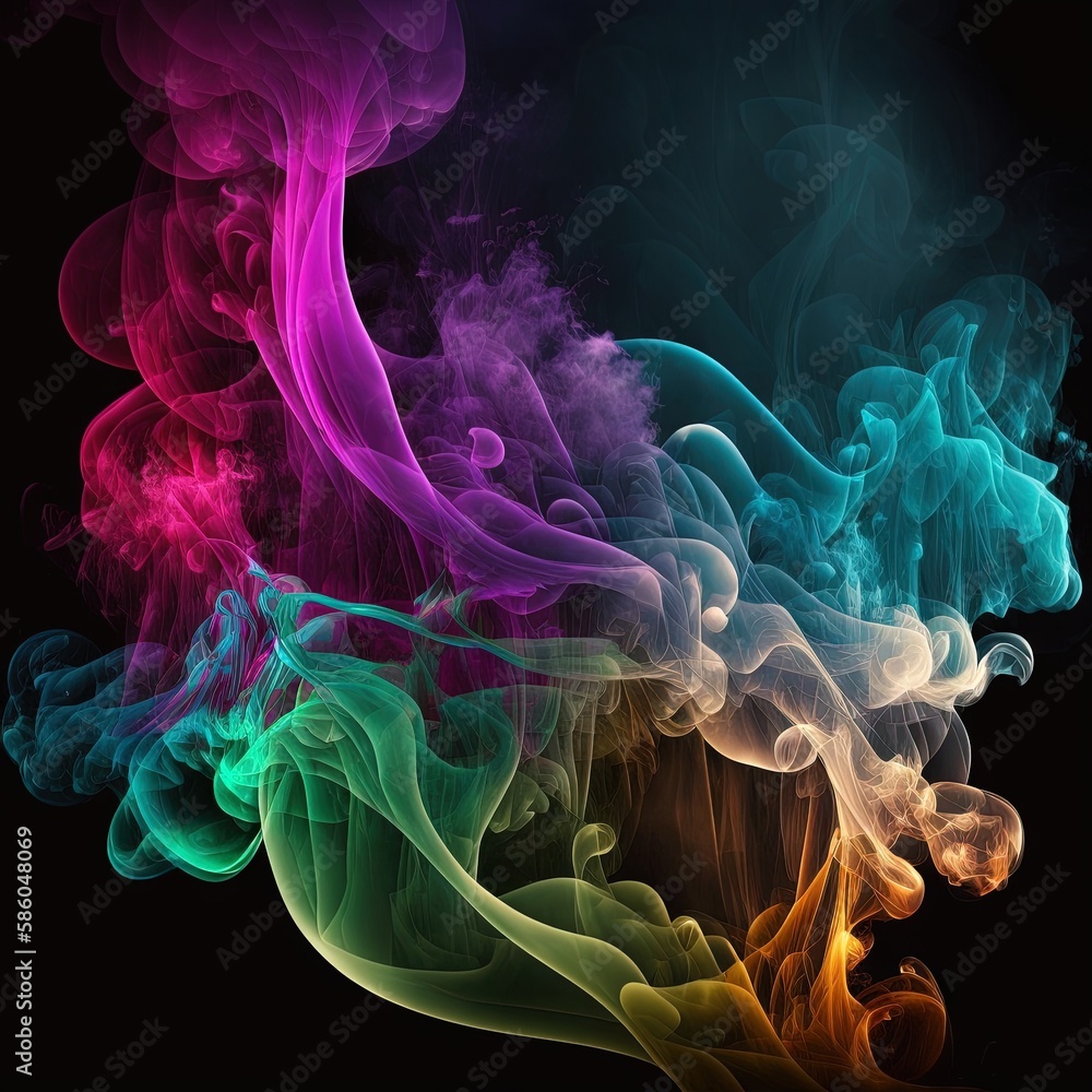 Obraz premium Colorful smoke, abstract background, wallpaper. Color bomb. Printable image. High quality. Generative AI