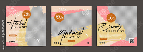 Beauty salon and spa business marketing social media banner post template. Cosmetic product advertisement poster with brush stroke. Skin makeup or body massage parlor online service promotion flyer. photo