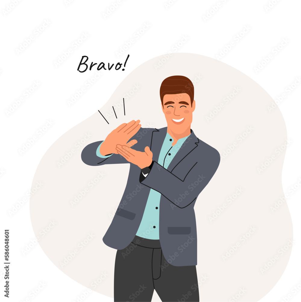 Smiling Man Office worker Applauding. A man in a business suit. Flat vector illustration. Smiling Man Office worker Applauding. A man in a business suit. Flat vector illustration.