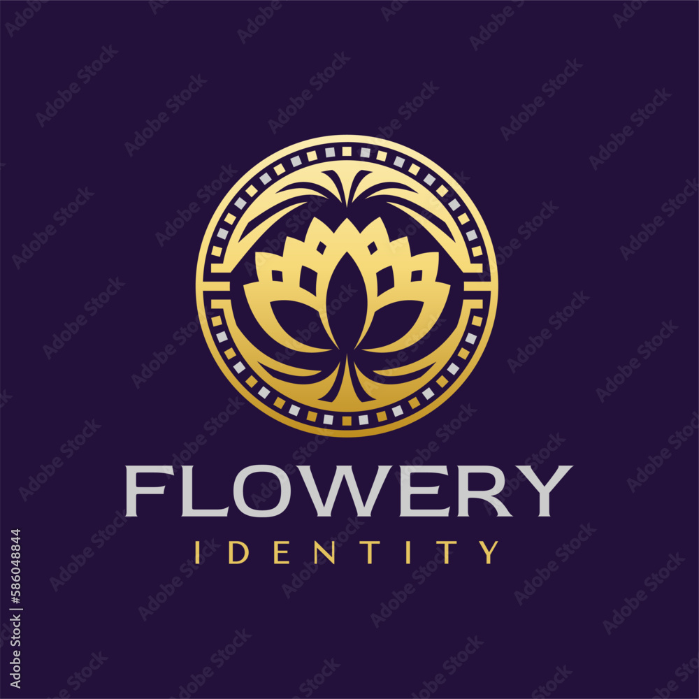 Fototapeta premium Luxury flower bloom circle logo design