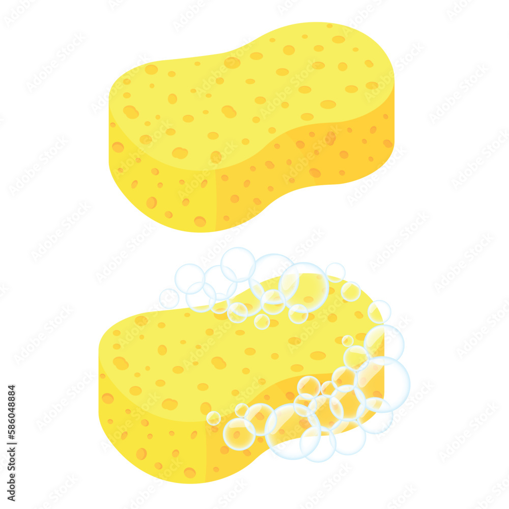 Vector image of a sponge for the body. Hygiene items and baths. The concept of cleanliness and self-care. Beautiful elements for your design. - obrazy, fototapety, plakaty 