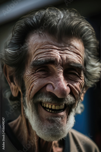 older man with beard smiles happily created with Generative AI technology © StockMedia