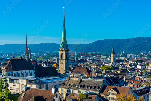 View of old town of Zuerich in Switzerland from the University hill. photo