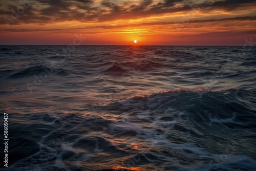 stunning sunset over the ocean waves created with Generative AI technology