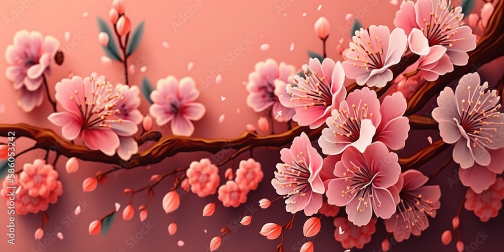 Excellent branches with sakura flowers with Generative AI technology