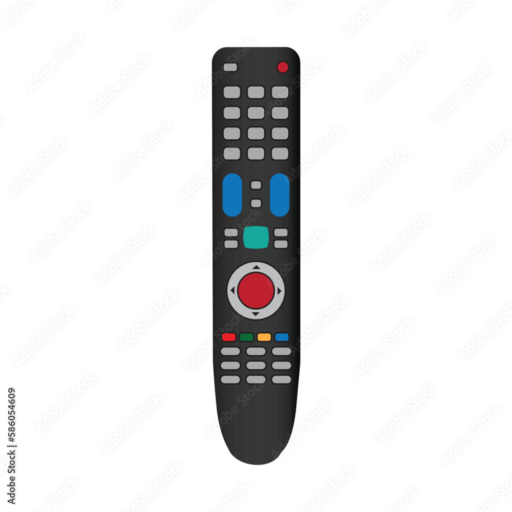 TV remote control device isolated on white background Television technology channel surfing equipment with icon buttons Technology Telecommunication Keyboard. Vector. TV remote control device isolated on white background Television technology channel surfing equipment with icon buttons Technology Telecommunication Keyboard. Vector.