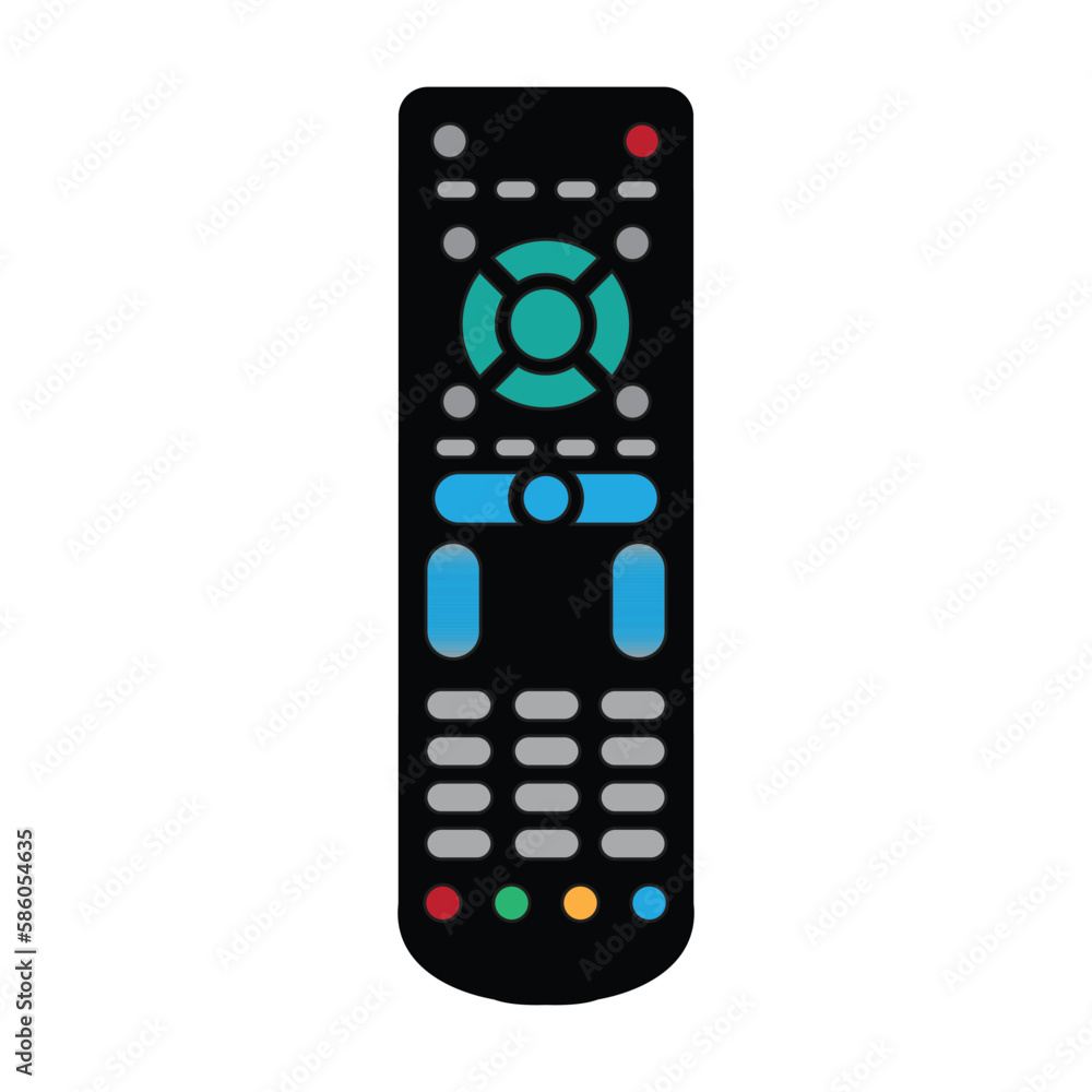 TV remote control device isolated on white background Television technology channel surfing equipment with icon buttons Technology Telecommunication Keyboard. Vector. TV remote control device isolated on white background Television technology channel surfing equipment with icon buttons Technology Telecommunication Keyboard. Vector.
