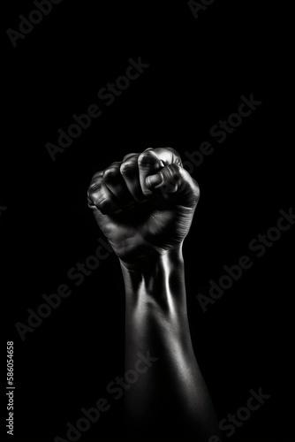 isolated shiny black fist raised in power, made with generative ai
