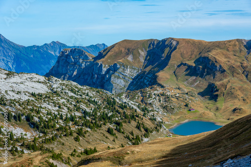 Saegistal valley at Schynige Platte-First hiking track in Switzerland photo