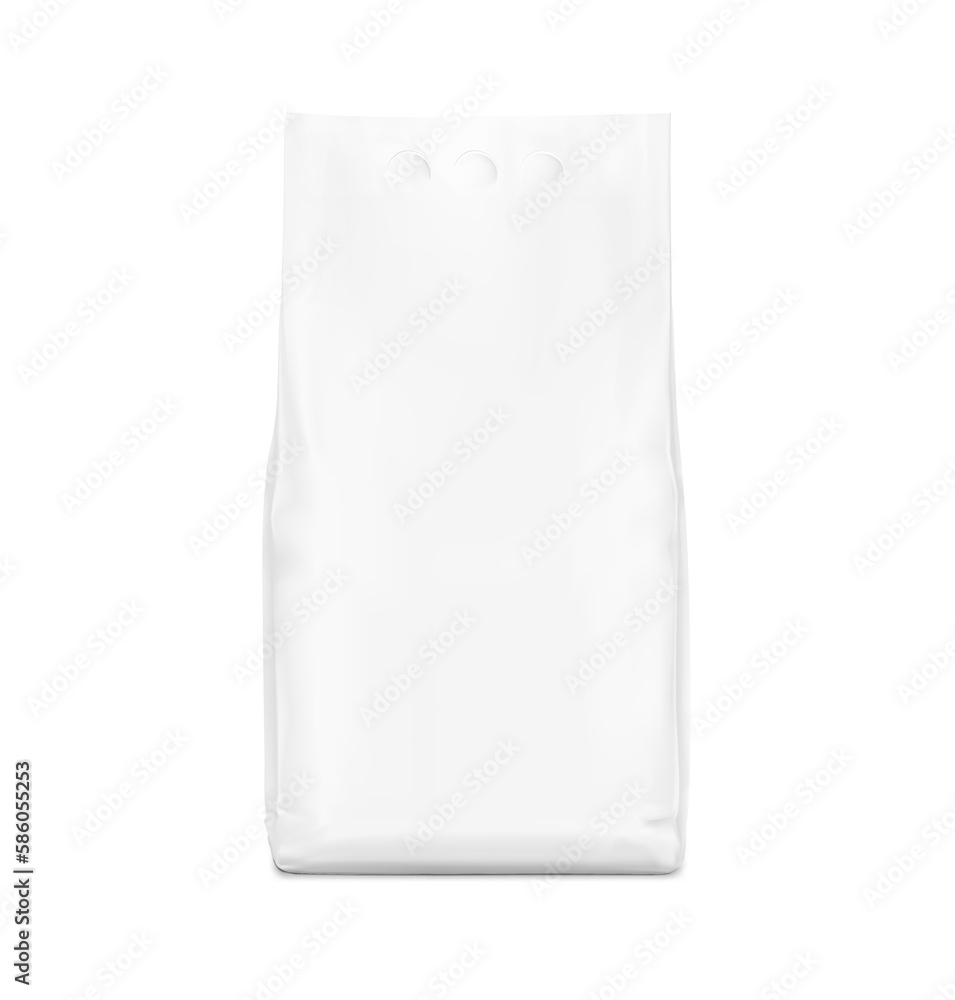 Realistic packaging bag with a finger holes mockup. Vector illustration isolated on white background. Great for presentation laundry, tissue, diapers, nappies, wipes, food, washing and etc. EPS10. Realistic packaging bag with a finger holes mockup. Vector illustration isolated on white background. Great for presentation laundry, tissue, diapers, nappies, wipes, food, washing and etc. EPS10.